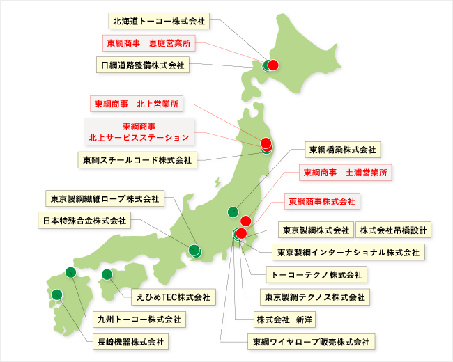 東京製綱グループ関連企業マップ